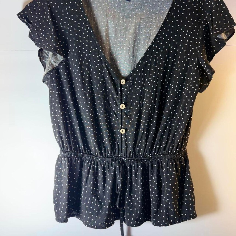 One Clothing Size S Black with white polka dots with ruffle sleeves